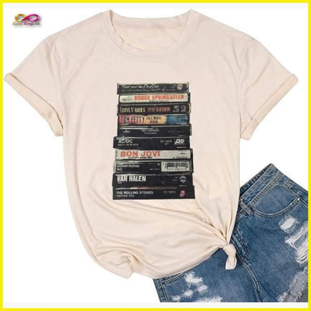 Vintage Rock Band Graphic Tee Retro Boho Short Sleeve T-Shirt Regular Fit